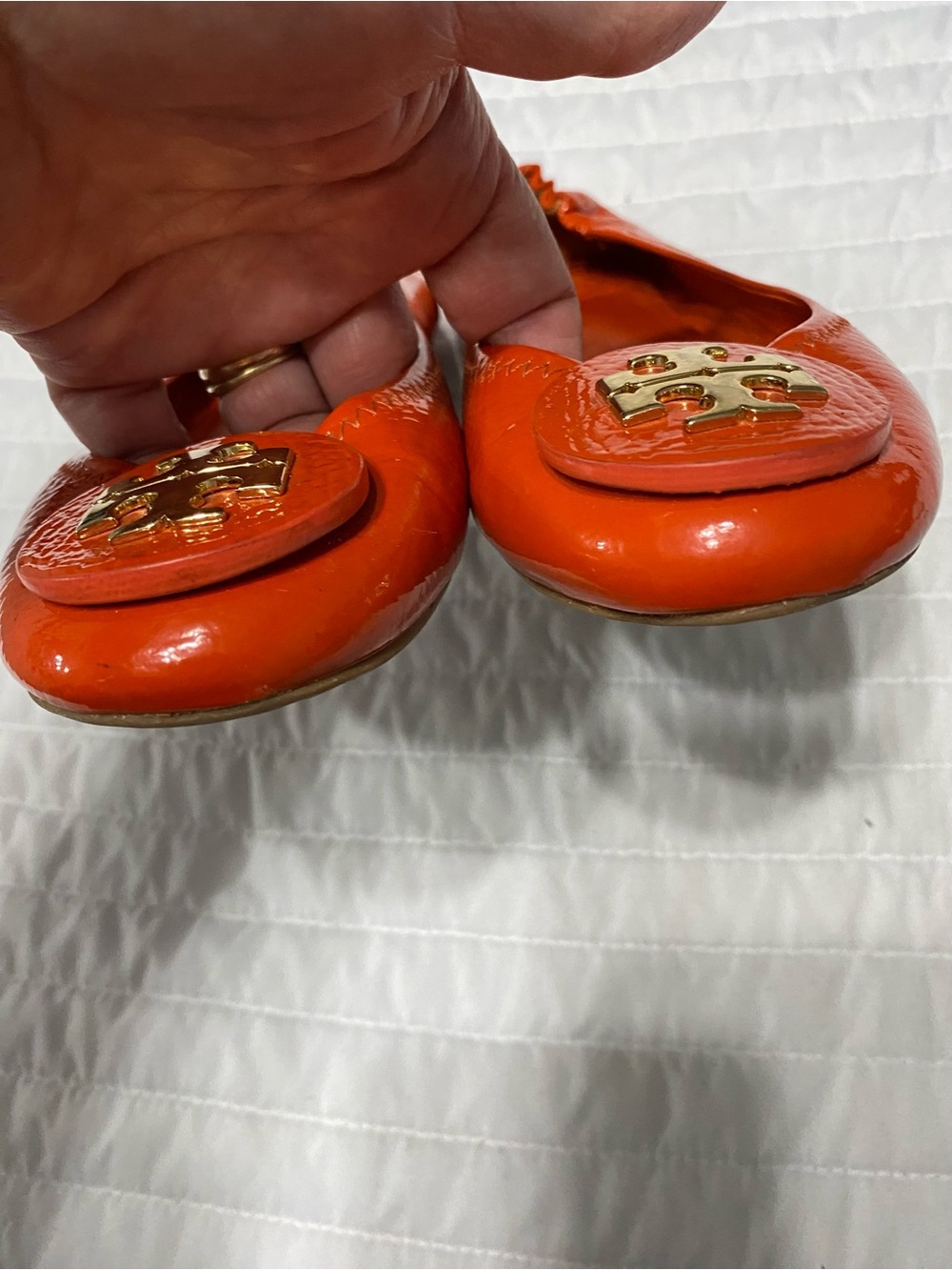 Tory Burch Reva Patent Leather Orange Ballet Flats Women’s Size 6 - Picture 4 of 11